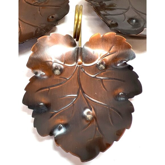 Set Of 3 Vintage Coppercraft Guild Leaf Shaped Trinket Dish Tray Copper Tauton M - Picture 5 of 6